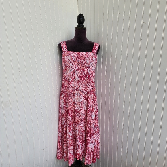 Vince Camuto Women's Smocked Paisley Printed Sleeveless Midi Dress Sz L - Picture 1 of 11